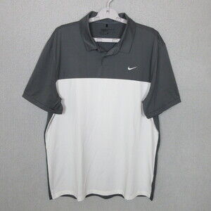 NIKEGOLF Polo Shirt Mens Large Dark Grey White Golf Performance Dri-Fit Sporty\